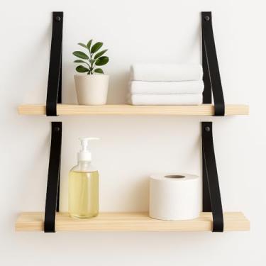 Imagem de Prateleiras em pinus e alças de couro(Preto,50)