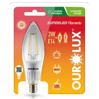 Imagem de Lâmpada Filamento Led Vela 3w E14 Branco Frio 6000k Bivolt - OUROLUX