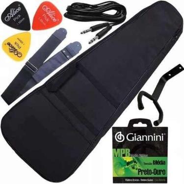 Imagem de Kit Capa Violão Folk Cordas Nylon + Multi Acessórios Carbon