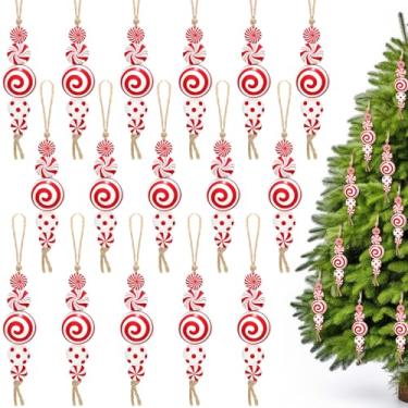 Imagem de Huquary 24 peças de enfeites de Natal, bengala doce de fazenda, enfeite de contas de madeira para árvore, corda de cânhamo, borlas de serapilheira para árvore de Natal, bandeja em camadas, decorações