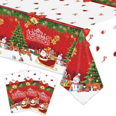 Imagem de Foxrush 3 toalhas de mesa de Natal, toalhas de mesa de plástico descartáveis, decorações de festa de Natal, capa de mesa vermelha de Natal, toalhas de mesa retangulares para uso interno ou externo