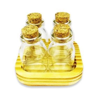 Imagem de Porta Condimentos Tempero Potes De Vidro Tampa Rolha 4 Potes - JKVERAS