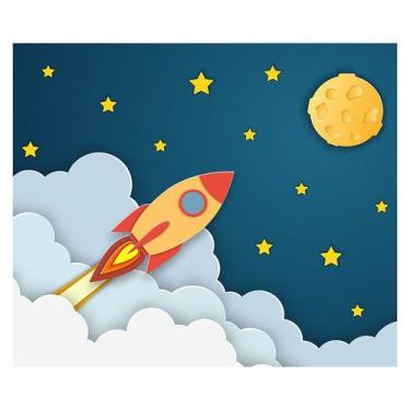 Imagem de Papel de Parede Adesivo Infantil Foguete Espaço Bebe Quarto - 593pcm -
