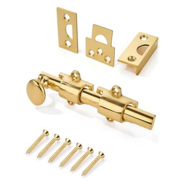 Imagem de khtumeware Pacote Com 2 Unidades De 4 Polegadas, Travas Deslizantes De Superfície De Porta Holandesa De Latão Polido E Parafusos De Superfície Deslizante, Parafusos De Superfície Deslizantes Decora