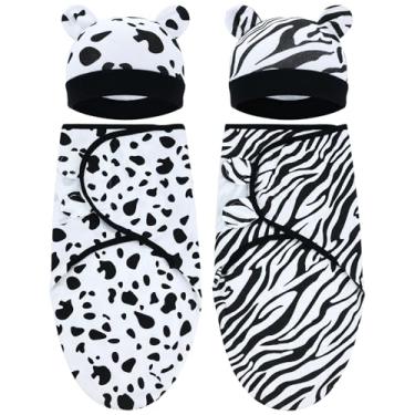 Imagem de Cinaci 2 peças de algodão macio ajustável para bebês, sacos de dormir, gorros, gorros, gorros, cobertores, cobertores, envoltórios para bebês, meninas, meninos, bebês recém-nascidos (2 peças P14)