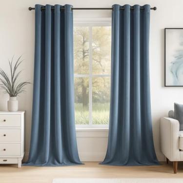 Imagem de Topfinel Cortinas blecaute de veludo azul 213 cm de comprimento, azul ardósia pedra clara azul empoeirado escurecimento de quarto isolamento térmico resistente moderno ilhós cortinas de inverno para
