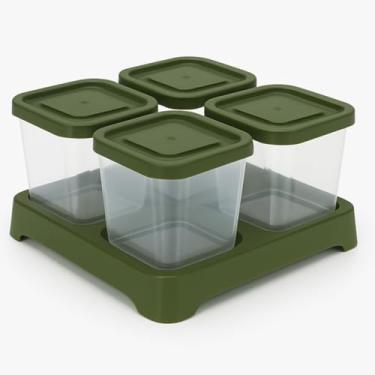 Imagem de Kit Porta Condimentos 4 Peças 200ml – Conjunto Porta Temperos Quadrado com Base Organizador de Cozinha (Verde)