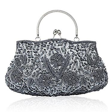 Imagem de Tmore Bolsa clutch grande com estampa de lantejoulas e lantejoulas, Cinza