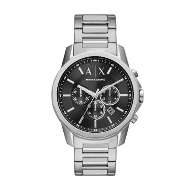 Imagem de Relógio masculino com cronógrafo A|X Armani Exchange com pulseira de aço inoxidável, silicone ou couro, Mostrador prata/preto, Relógio de quartzo