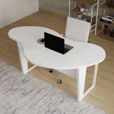 Imagem de Escrivaninha Orgânica 171cm Pés Metal 100% MDF F5 Office, Branco