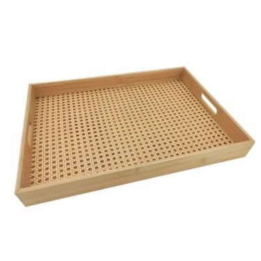 Imagem de Bandeja Bambu Retangular Palhinha 39Cm Mimo Style