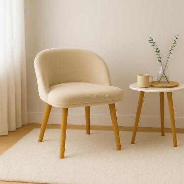Imagem de Cadeira Lua Slim Decorativa Tecido Veludo Pés Palito - Pétala, BEGE