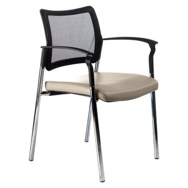 Imagem de Cadeira fixa base cromada e tela mesh Linha Prisma Bege