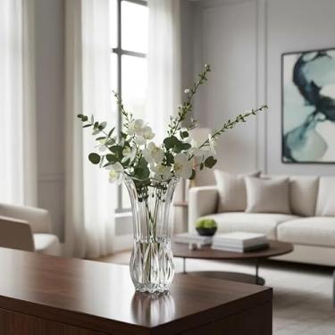 Imagem de Kit 2 Vasos De Vidro 23cm Decorativo Alto Relevo Resistente Arranjo Flores