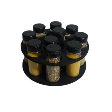 Imagem de Porta Temperos Condimentos Redondo Com Kit de Potes com Tampa Dosadora(10 potes - Sem Adesivos)