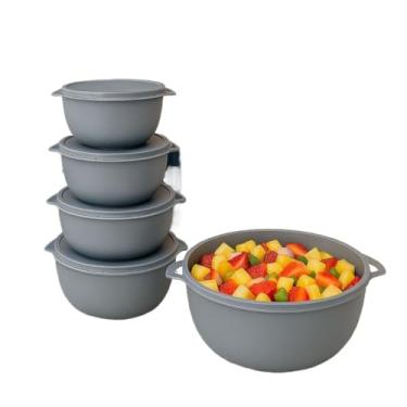 Imagem de Kit 5 Potes Plastico Redondos Bowl Livre Cozinha Armazenar Guardar Alimentos (Cinza)
