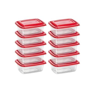 Imagem de Kit De 10 Potes 1 Litro Transparente - Tampa Colorida Marmita, Vasilhas, Freezer Microondas (10 Tampa Vermelha)