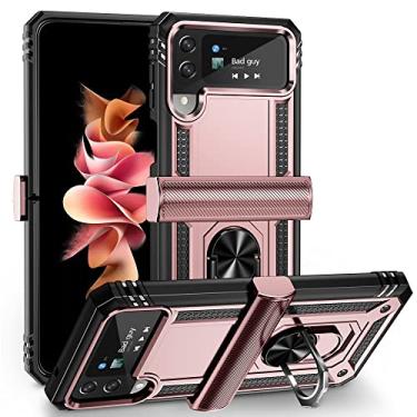 Imagem de Kickstand Ring Holder Phone Case para Samsung Galaxy Z Flip4 Flip 3 Zflip4 Flip 4 5G Flip3 Fall Protection Cases, ouro rosa, para Samsung Z Flip 4