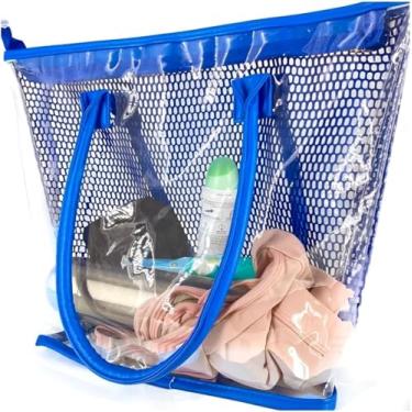 Imagem de Bolsa Transparente de Plástico Rendado Praia Piscina Cor:Azul
