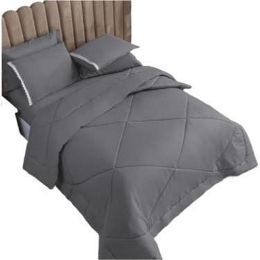 Imagem de Kit Edredom PeçAs Dupla Face - Conjunto Para Cama Com Fronhas - Decor Para Quarto(Cinza,Kit Edredom 06 Peças)