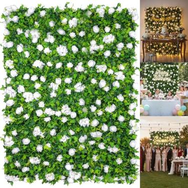 Imagem de Painéis de parede de flores artificiais 3D de 1,8 m x 2,5 m, armazenamento rápido, tela de cerca de fundo floral branco para casamento, bebê, festa de aniversário, interior, exterior, jardim, quintal