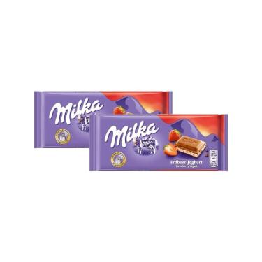 Imagem de Kit 2 Chocolate Milka Strawberry Yoghurt 100g