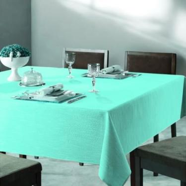 Imagem de Toalha de Mesa Oxford Decorativa Retangular e Redonda 100% Poliéster para Sala de Jantar e Cozinha (Verde - Água,2,50 x 1,40-8 cadeiras)