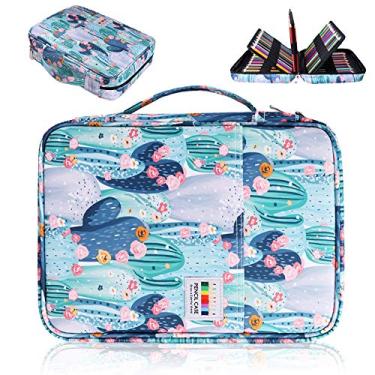 Imagem de AYVANBER Estojo de lápis de cor com 220 compartimentos para canetas de gel à prova d'água, bolsa organizadora portátil para pintura artística, caixa de armazenamento prática para canetas de aquarela ou marcadores e artigos de papelaria (Cactus)