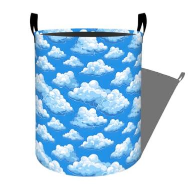Imagem de Cesto de lavanderia dobrável com nuvens azuis fofas no céu brilhante, organizador de cesto de roupa suja dobrável para decoração de banheiro, caixa de armazenamento de roupas de brinquedo para quarto