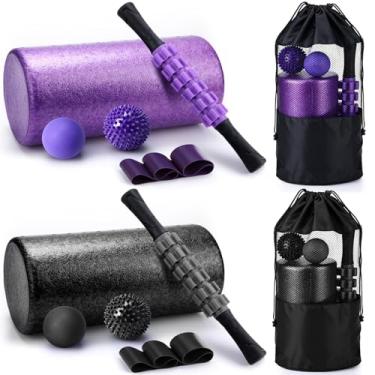 Imagem de Soulchen O conjunto de rolos de espuma 6 em 1 inclui rolo traseiro, bastão muscular, bola de massagem, bola de fascite, alça de alongamento físico, bolsa de transporte para terapia de exercícios
