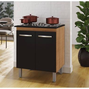 Imagem de Balcão para Cooktop Jade 5 Bocas 70cm 2 Portas 1 Prateleira - Savana/Preto Móblis