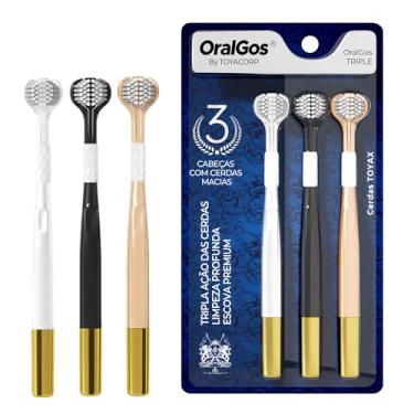 Imagem de OralGos Escova de Dente 3 Faces Ultra Macia, para Gengivas Sensíveis, 3 Unidades, Adulto, Multi-Cores, Prática para Viagem, Inovadora e Funcional