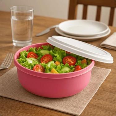 Imagem de Saladeira Plástica Redonda 4,6L Com Tampa Branca Cozinha - GP Plástico