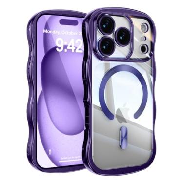 Imagem de UEEBAI Capa para iPhone 17 Pro, linda capa de celular magnética com moldura ondulada compatível com Magsafe, capa de celular galvanizada macia para mulheres e meninas - roxa