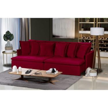 Imagem de Sofá 4 Lugares Com Molas Retrátil E Reclinável Vermelho