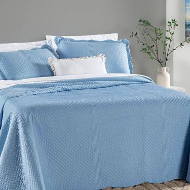 Imagem de Colcha Queen Chess Dupla Face Micropercal 200 Fios 3 Peças - Azul Astral