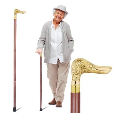 Imagem de Ajuny Bengala de madeira para homens e mulheres, idosos, leve, removível, 91 cm, feita à mão, com alça decorativa de latão estilo cachorrinho, presente exclusivo para adultos