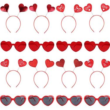 Imagem de Haconba Pacote com 16 anéis de cabelo coração coração cabeça boppers tiaras de cabelo coração vermelho e forma de coração óculos de sol para dia dos namorados casamento aniversário festa de aniversário suprimentos acessórios de foto