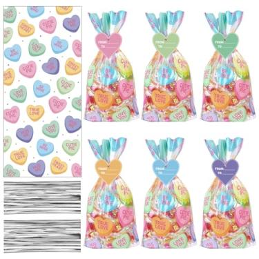 Imagem de Zhanmai 300 peças de sacos de celofane de coração para conversação de dia dos namorados, conjunto a granel com 150 sacos de presente de guloseimas para dia dos namorados, 150 etiquetas de presente de