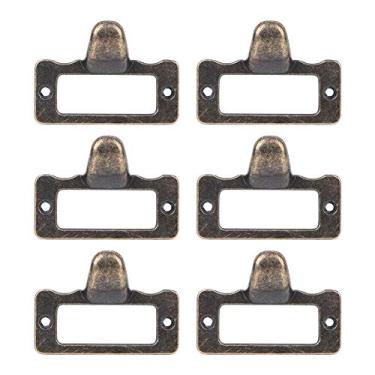 Imagem de 6 peças de etiqueta de bronze puxa alça de moldura porta-cartão de nome de arquivo puxador de armário de remédios estilo antigo alças de liga de zinco para armários caixas de