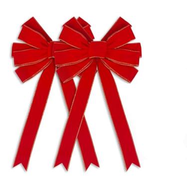 Imagem de Arcos vermelhos de Natal para decoração ao ar livre, 1 pacote com laço de veludo grande para grinaldas, árvore, laço de guirlanda de veludo com borda dourada com glitter para decoração de Natal