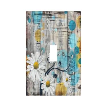 Imagem de BHGAHD Capa decorativa de placa de interruptor com margaridas brancas em um design de placa de madeira cinza, placa de parede de 1 gangue, capas de interruptor de luz únicas únicas para decoração de