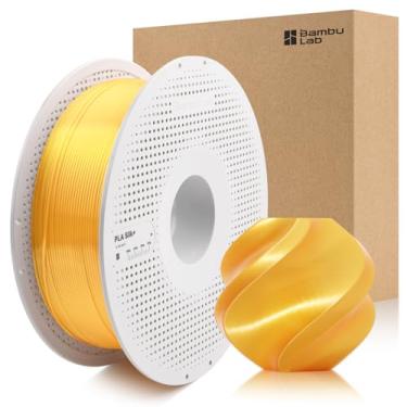 Imagem de 3DTOOLS Bambu 1,75 mm PLA seda + filamento brilhante como cromo, suave como seda de alta velocidade e fácil impressão ecológica com RFID para Bambu Lab A1, A1MINI, X1, P1 AMS 1KG +/- 0,03 mm (ouro