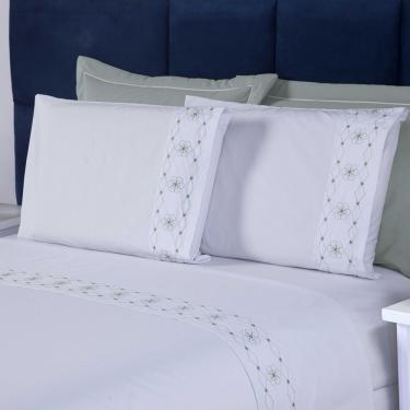 Imagem de Jogo De Cama Damasco King 4 Peças 100% Poliéster 200 Fios - Branco/cinza