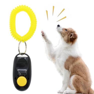Imagem de Clicker de treinamento de cães com alça de pulso, treinador de obediência para animais de estimação, para casa, viagem, exterior, ferramenta de auxílio portátil fácil de pressionar (preto)