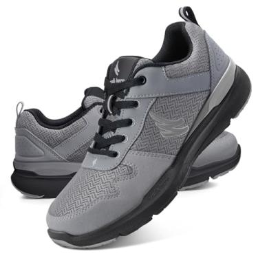 Imagem de WALK·HERO COMFORT AND SUPPORT Masculino Sapatos de Caminhada para Fascite Plantar, Tênis Ortopédicos para Homens com Suporte de Arco, Sapatos Largos para Alívio Da Dor com Sola de Borracha Antiderrapante (Cinza, 11)
