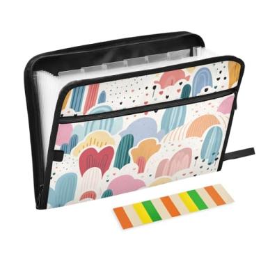 Imagem de Wassud Organizador de arquivos sanfonado com padrão colorido, 13 bolsos, pastas expansíveis com abas e adesivos, organizador de pastas de documentos de recibo de papel tamanho carta A4 para viagens de