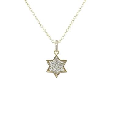 Imagem de Feito em Israel Colar de Estrela de Davi banhado a ouro 14K – Pingente de bênção judaica para mulheres, cor dourada, presente de Shabat de Israel