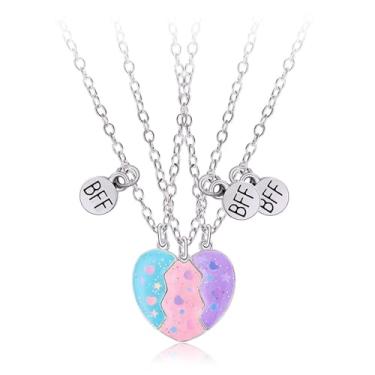 Imagem de YANCHUN Colares BFF para 3 meninas colar de melhor amiga colar de amizade melhor amigo colar com pingente de coração, melhores amigos para sempre, joias presente para meninas adolescentes, Zinco, outro