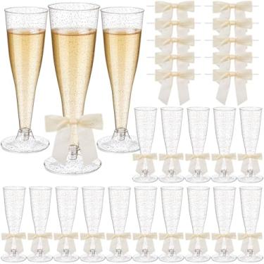 Imagem de Zopeal 100 peças de taças de champanhe de plástico transparente e conjunto de arco 127,6 g Taça de brindes de casamento 50 peças de arco reutilizável inquebrável copo de talheres para despedida de